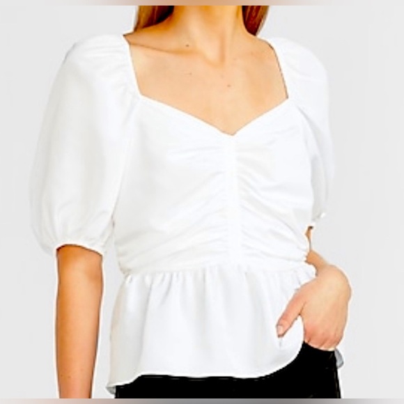 Express Tops - EXPRESS Ruched Puff‎ Sleeve Peplum Top - Size : XS